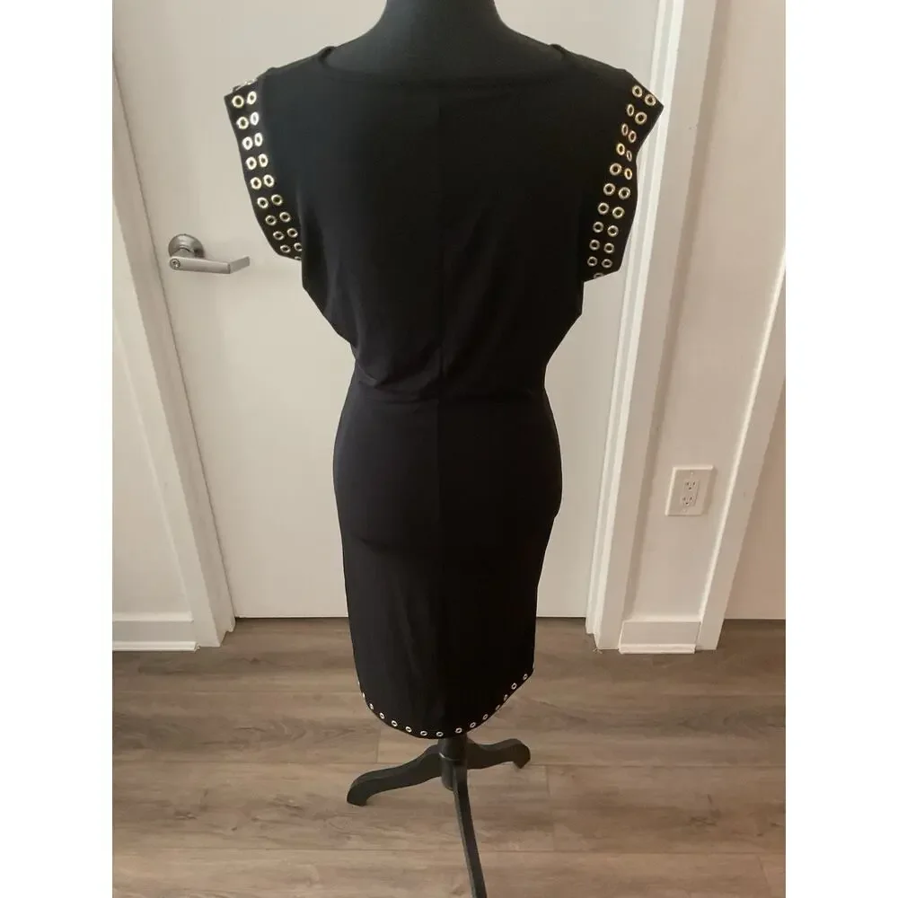 Michael Kors Astor Studded Matte Jersey Asymmetrical Slit Midi Dress